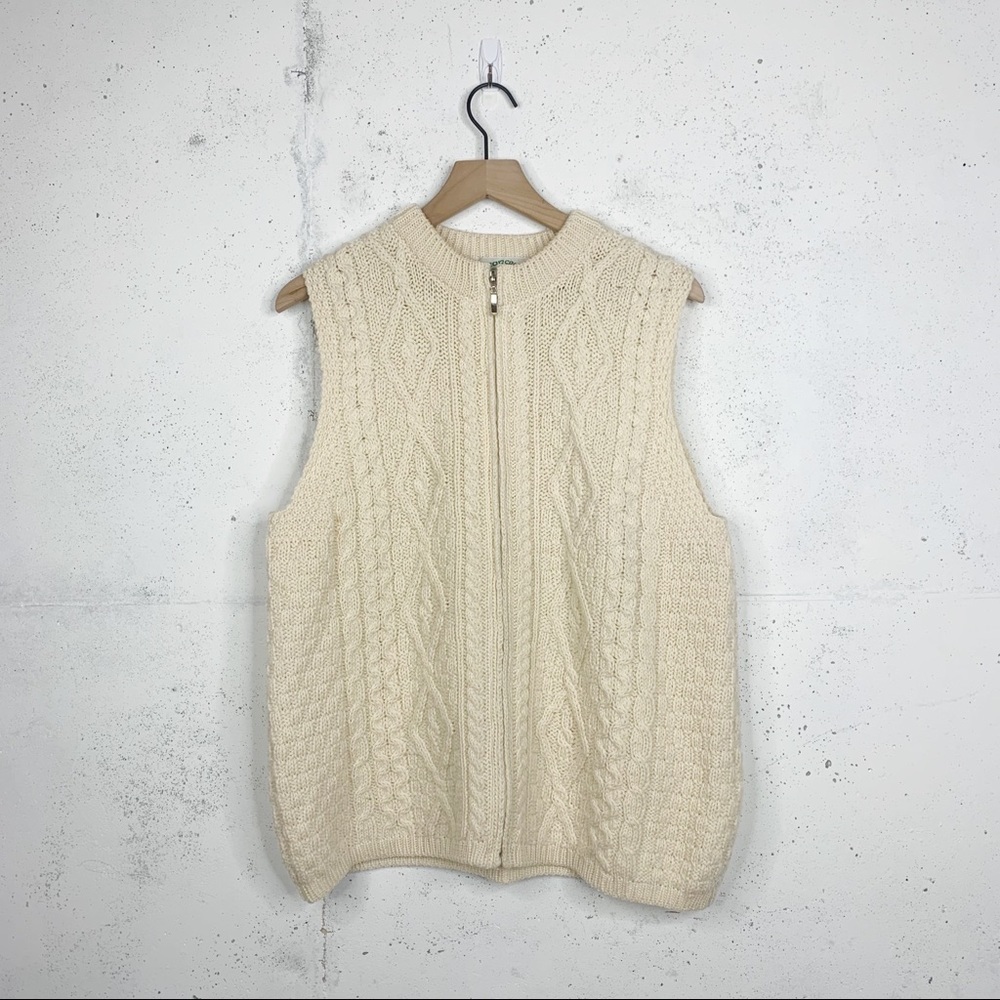 Arancrafts Ireland Zip Cable Knit Merino Wool Zip Up Vest Sweater